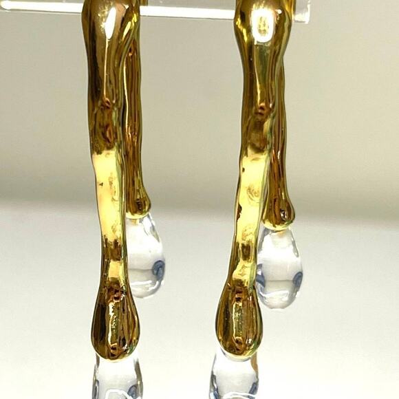 Front Back Double Drop Earrings Clear Lucite Gold Alexis Bittar N29 - Picture 2 of 3
